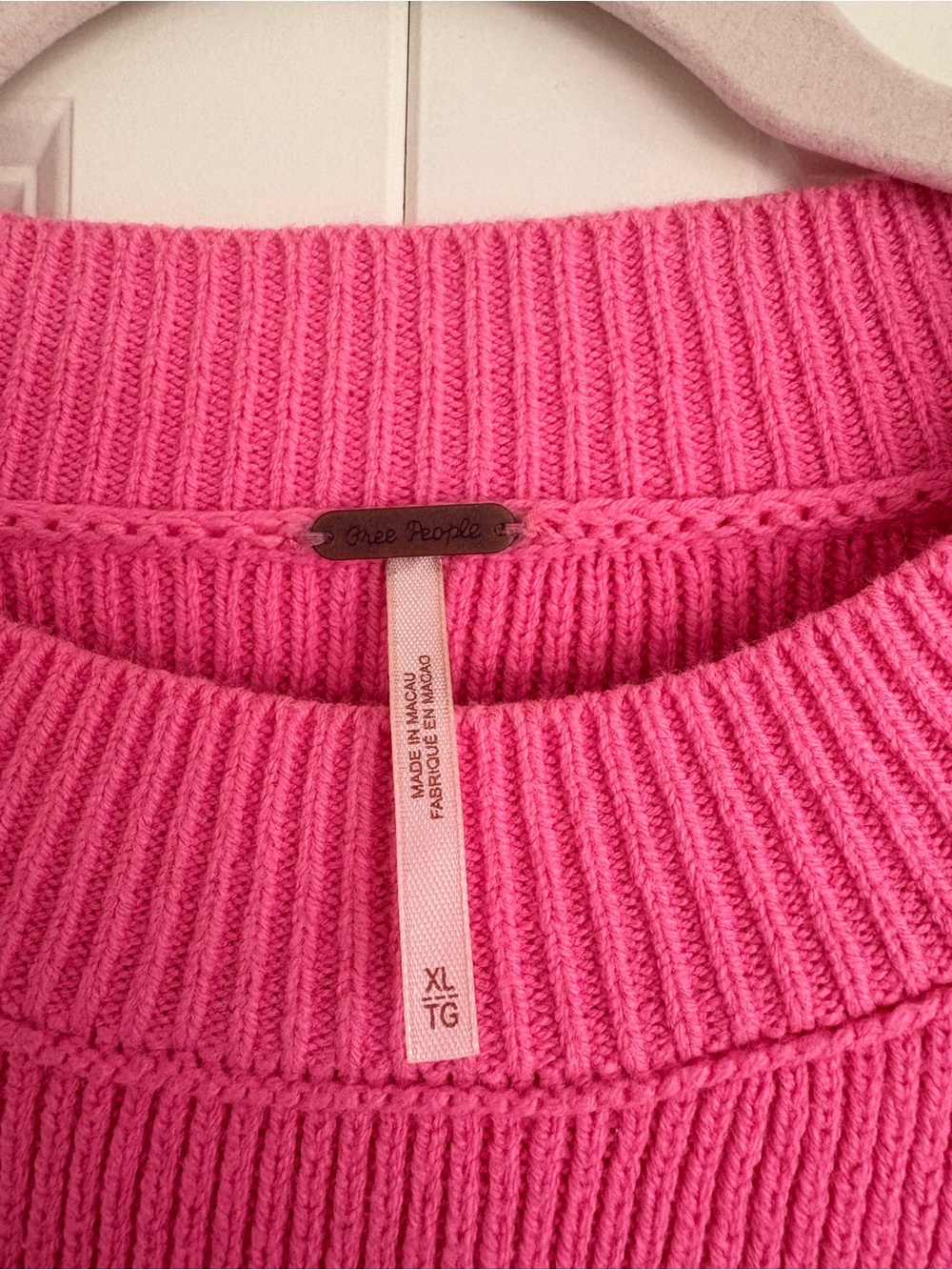 Free People Bright Pink Ribbed Crewneck Sweater